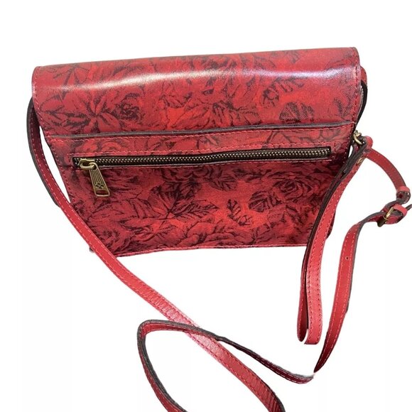 Patricia Nash LANZA Etched Roses Crossbody Leather Clutch RARE Convertible - Picture 2 of 4